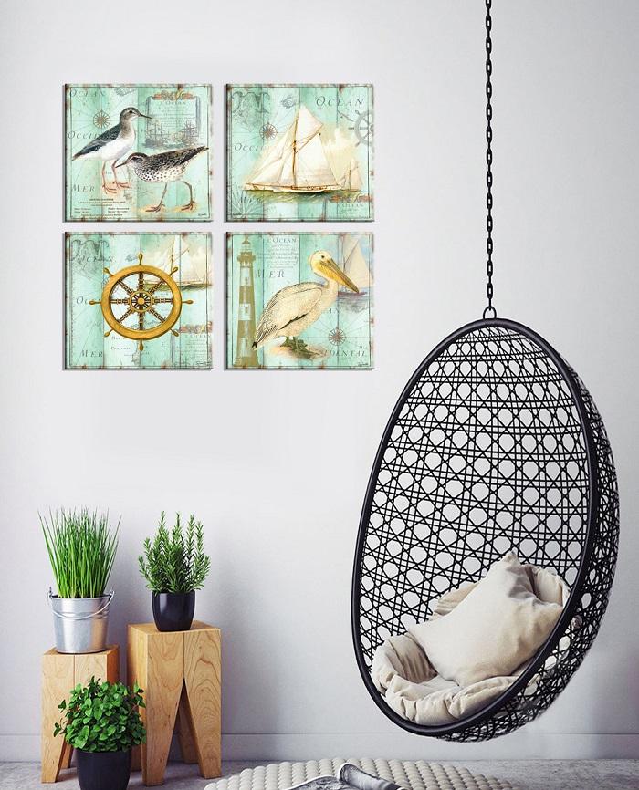 Leinwandbild Meer 4er Set - Segelboot, Vögel & maritime Motive – Ansicht 2