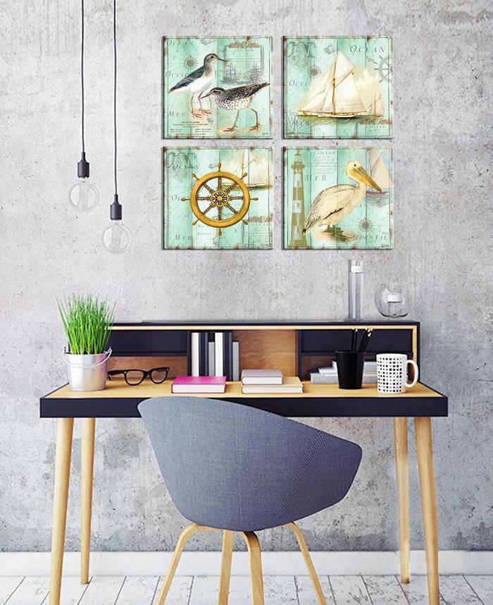 Leinwandbild Meer 4er Set - Segelboot, Vögel & maritime Motive – Ansicht 3