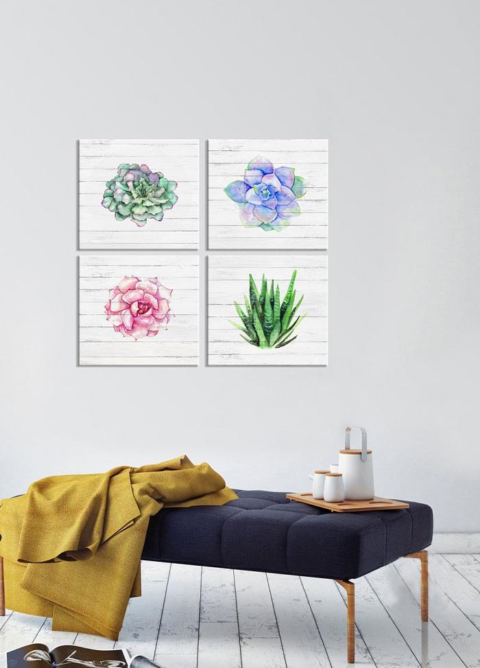 Leinwandbild Pflanzen 4er Set mit Echtholzrahmen - 30x30 cm – Ansicht 2