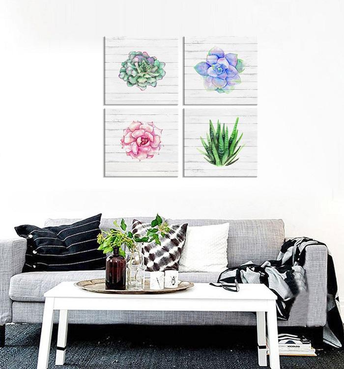 Leinwandbild Pflanzen 4er Set mit Echtholzrahmen - 30x30 cm – Ansicht 3