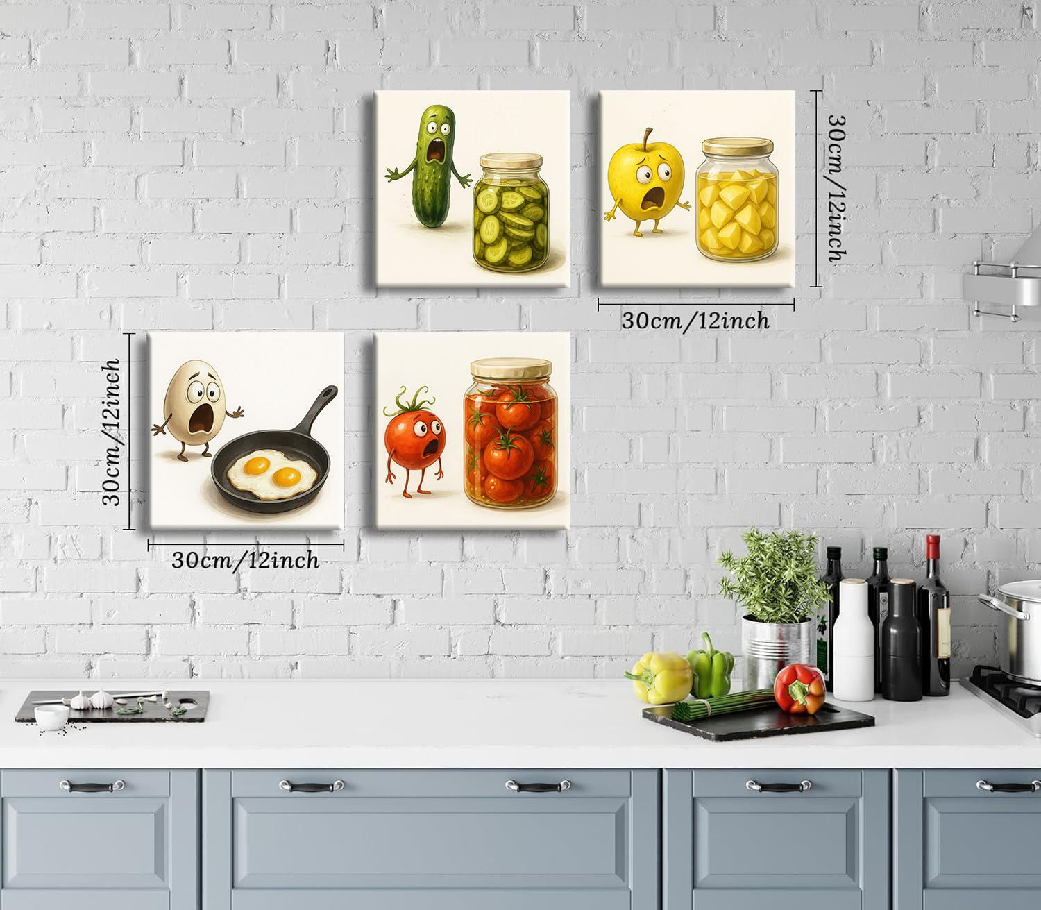 Lustiges 4-teiliges Leinwandbild mit Cartoon Obst und Gemüse – Ansicht 2