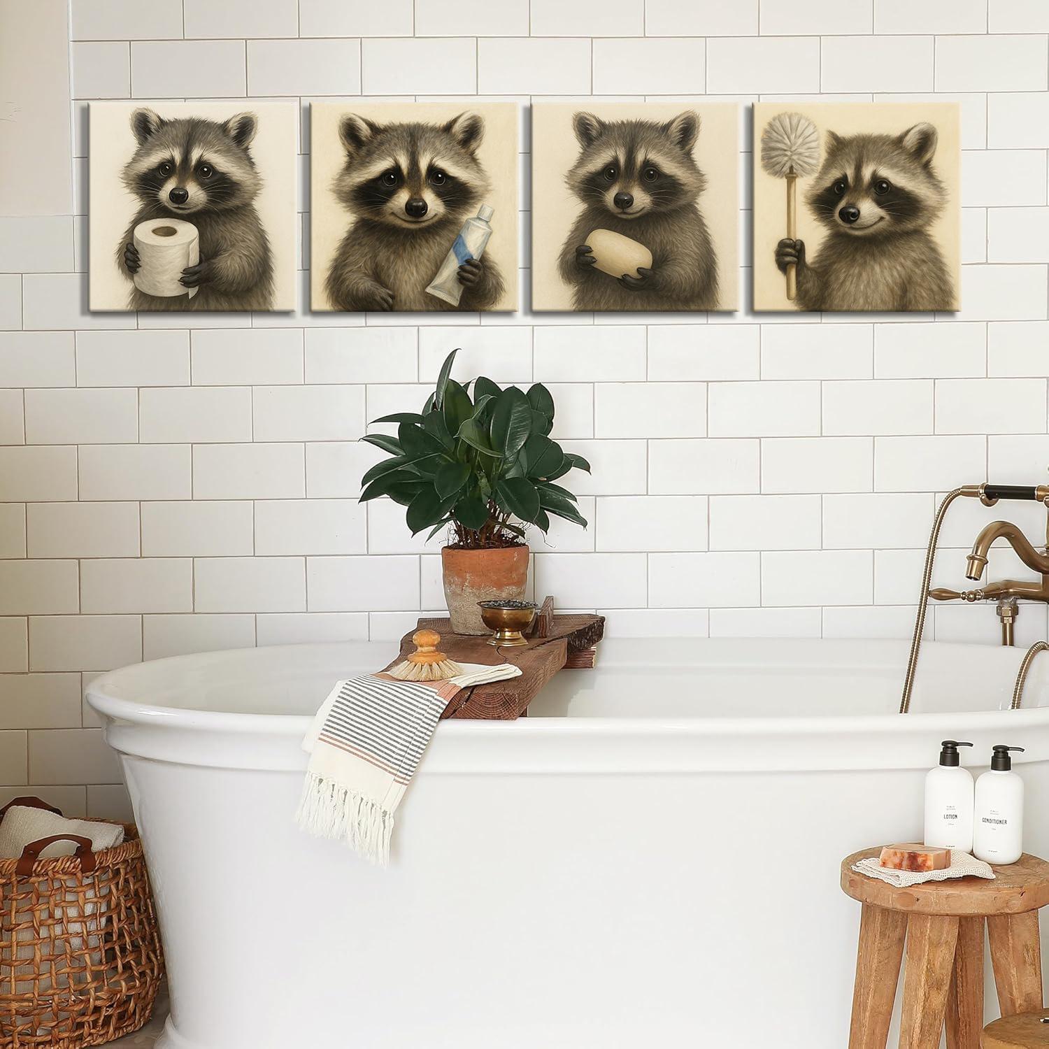 Wandbilder Set mit lustigen Waschbären – 4-teilig 30x30 cm – Ansicht 2