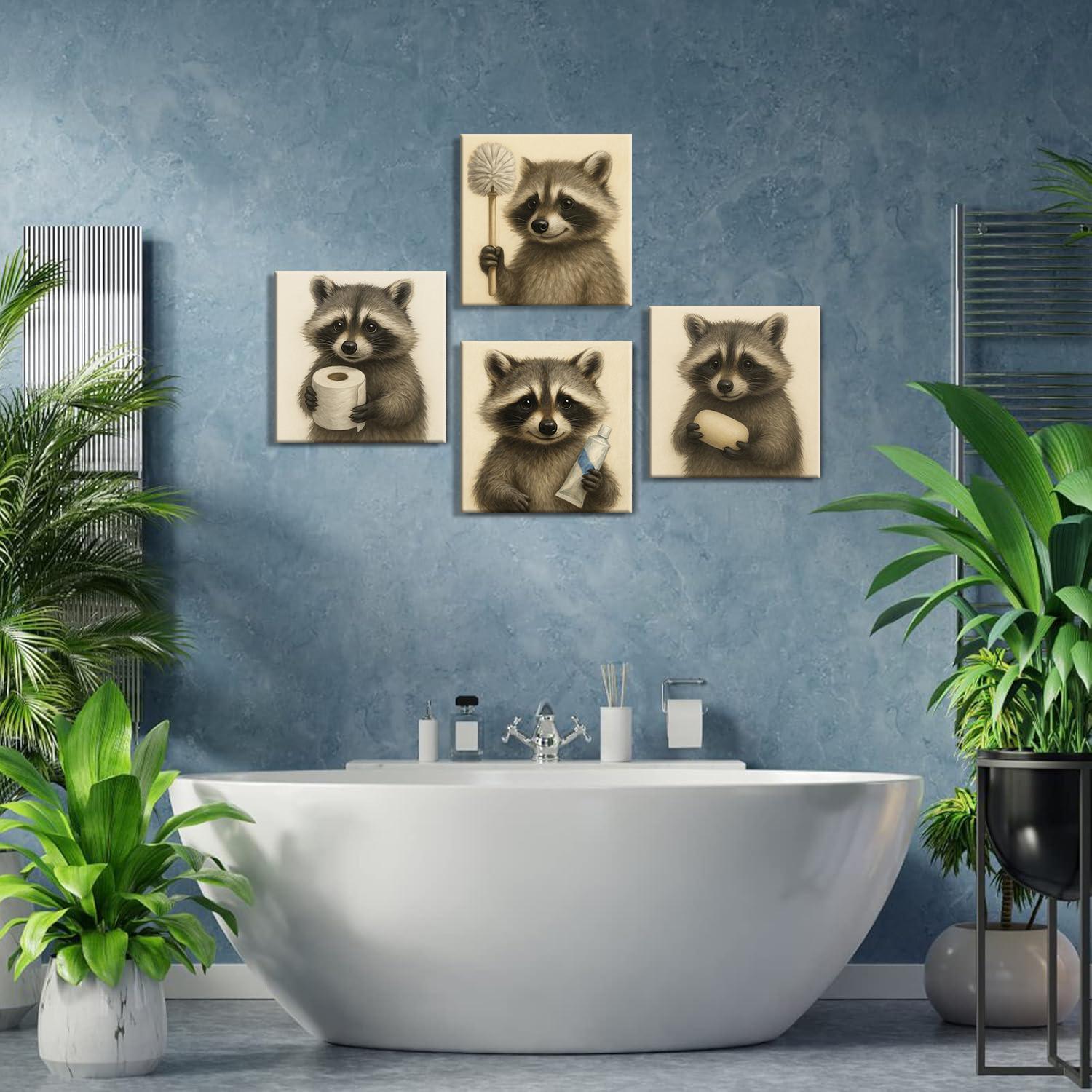 Wandbilder Set mit lustigen Waschbären – 4-teilig 30x30 cm – Ansicht 3