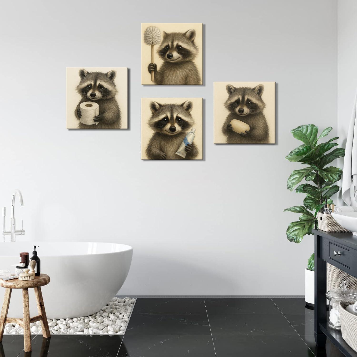 Wandbilder Set mit lustigen Waschbären – 4-teilig 30x30 cm – Ansicht 4