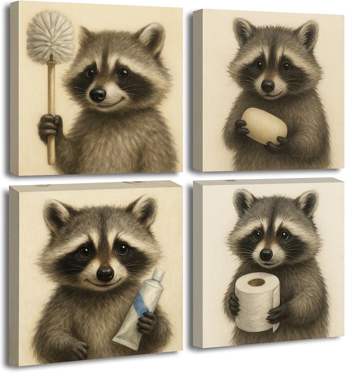 Wandbilder Set mit lustigen Waschbären – 4-teilig 30x30 cm – Ansicht 5
