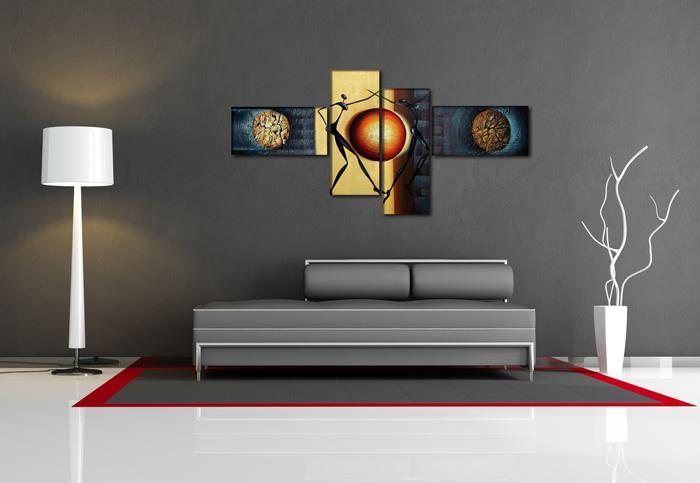 Modernes Leinwandbild mit abstrakten Figuren und Sonne – Ansicht 2