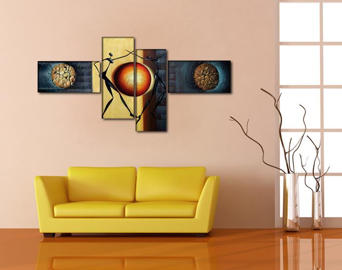 Modernes Leinwandbild mit abstrakten Figuren und Sonne – Ansicht 3