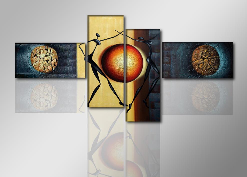 Modernes Leinwandbild mit abstrakten Figuren und Sonne – Ansicht 4