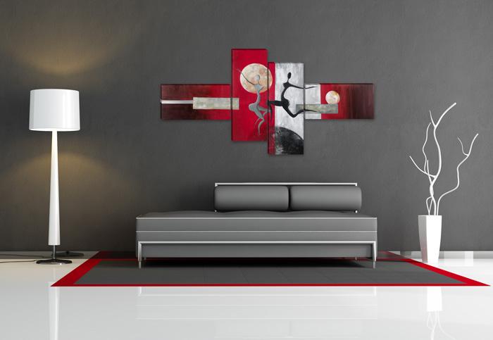 Modernes Leinwandbild Rot mit abstrakten Tanzfiguren - XXL Format – Ansicht 2