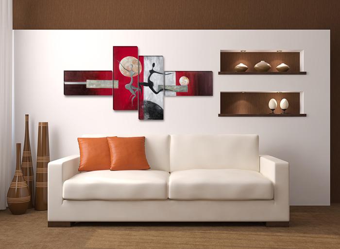 Modernes Leinwandbild Rot mit abstrakten Tanzfiguren - XXL Format – Ansicht 3