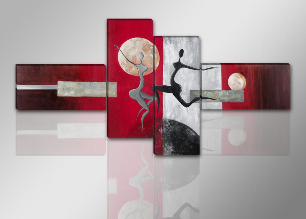 Modernes Leinwandbild Rot mit abstrakten Tanzfiguren - XXL Format – Ansicht 4