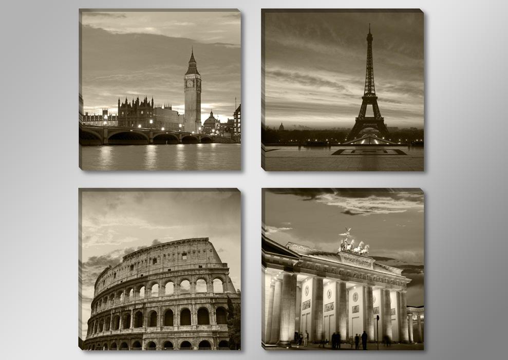 Leinwandbild Set mit London, Paris, Berlin und Rom - 4-teilig – Ansicht 4