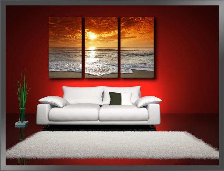 Strand Leinwandbild 150x90cm - 3teilig mit Echtholzrahmen