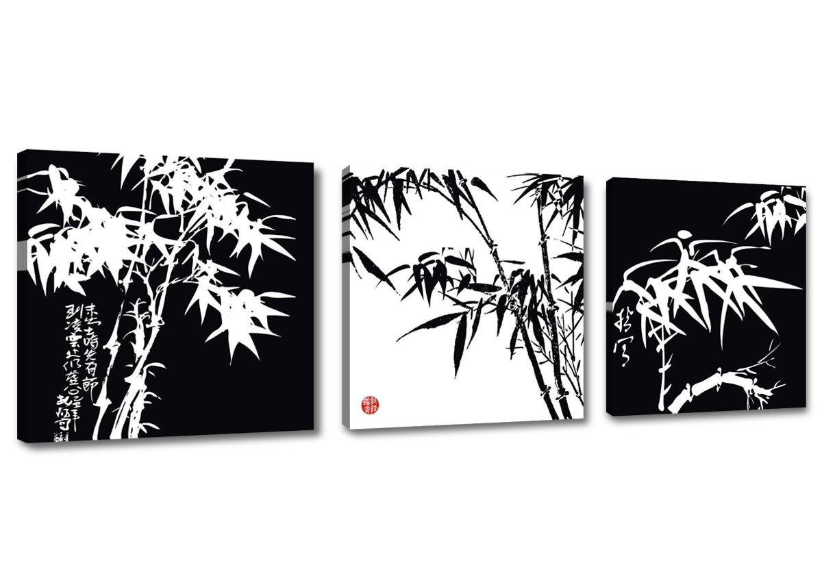 Leinwand Bild gerahmt Bambus schwarz weiß 150cm XXL 3 4202 !!Auslaufmodell!! – Leinwandbild 150x50 cm 3-teilig kaufen