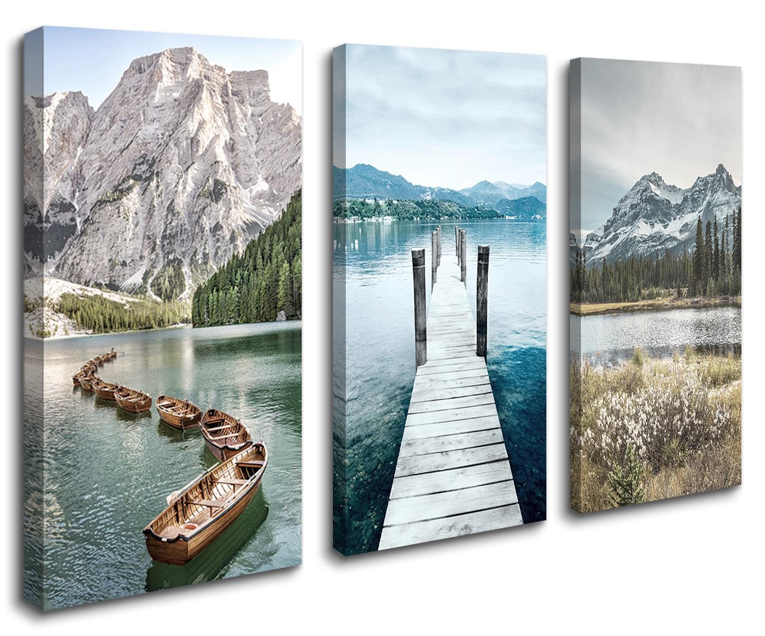 Leinwand Bild fert gerahmt Boote Berge 120 x 80 cm 4428