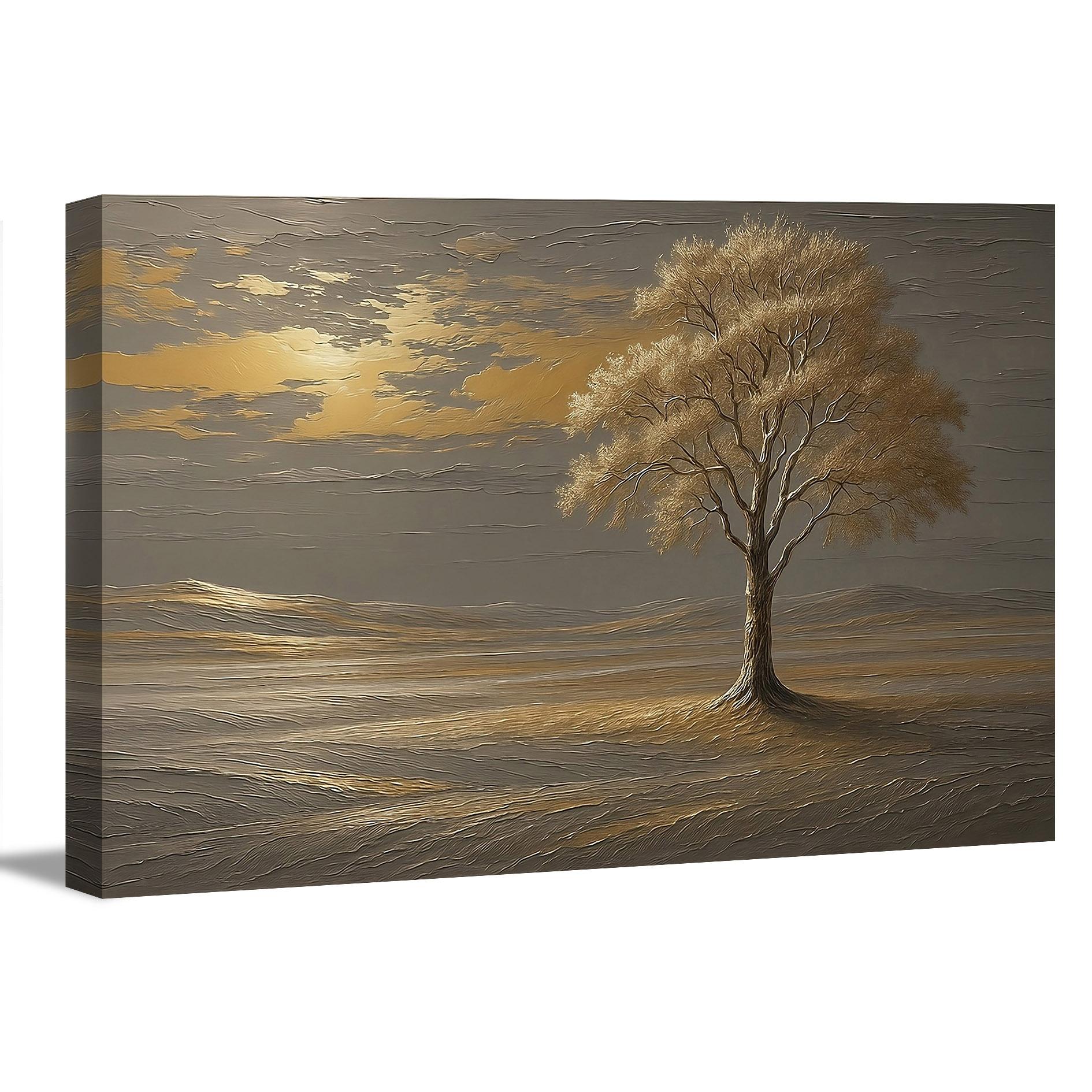 Goldener Baum Leinwandbild 120x80 cm – fertig gerahmt