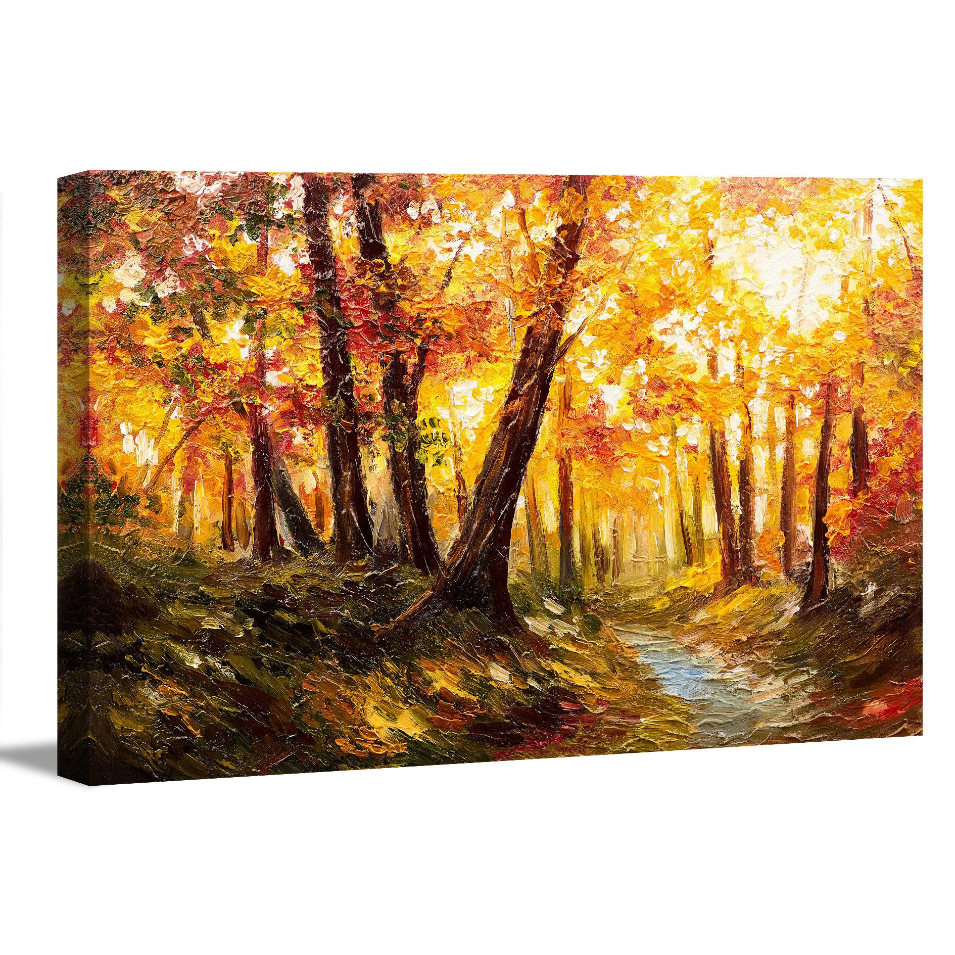Herbstwald Leinwandbild 120 x 80 cm mit Echtholzrahmen