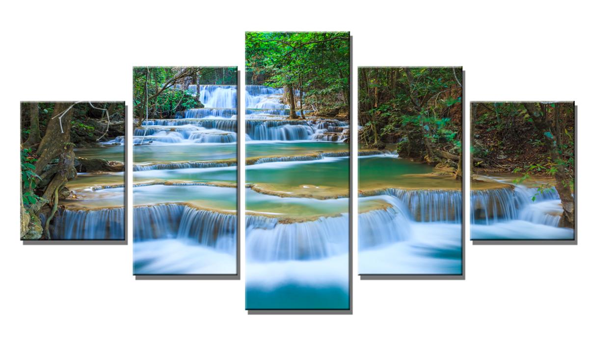 Leinwandbild Wasserfall - 5teilig 150x80cm mit Rahmen