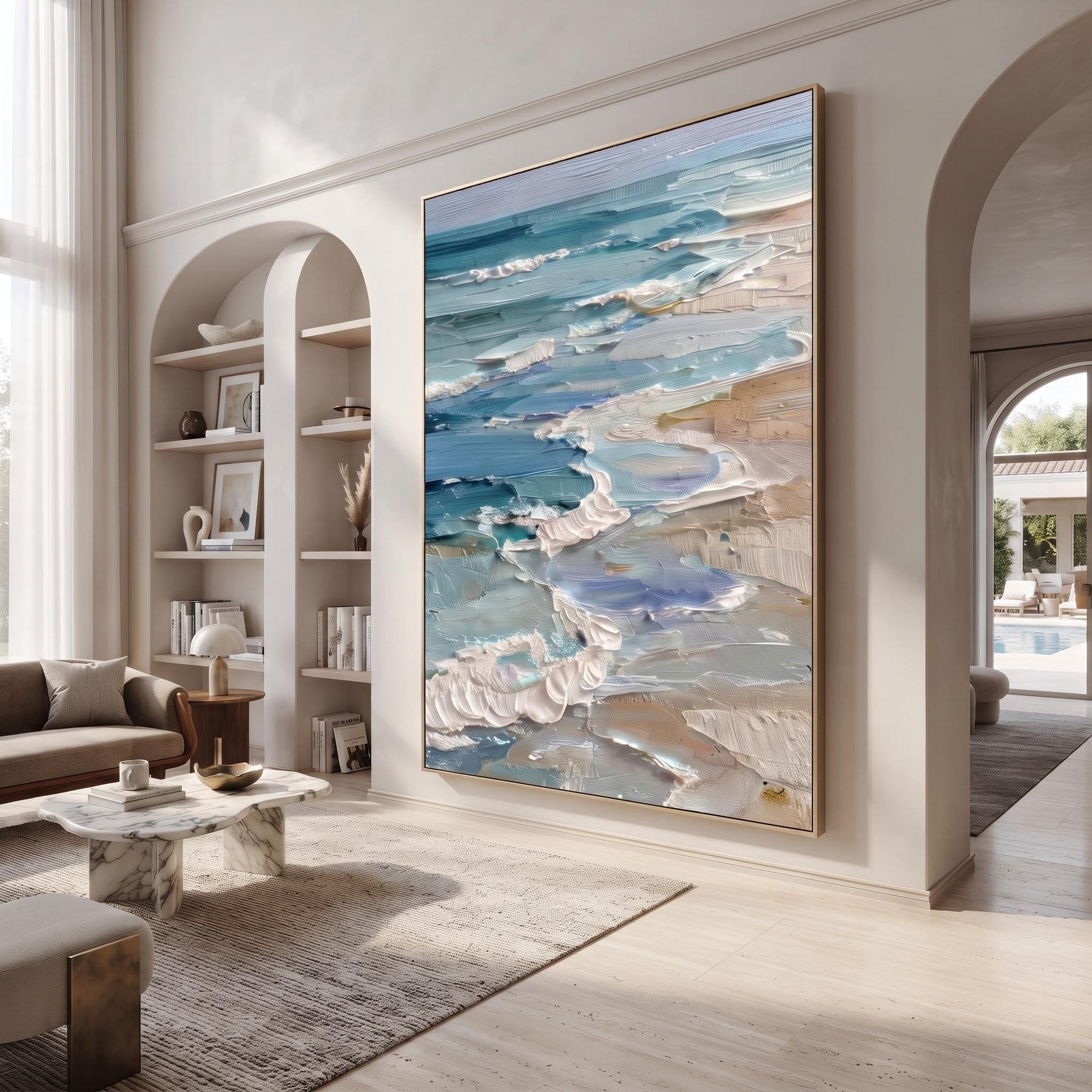 Beach with blue and white waves