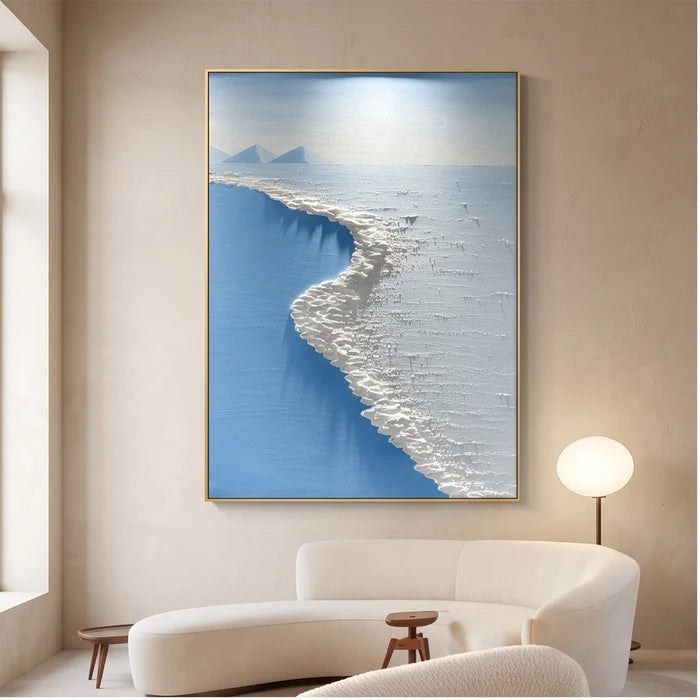 Textured Blue Coastal Landscape Wall Art