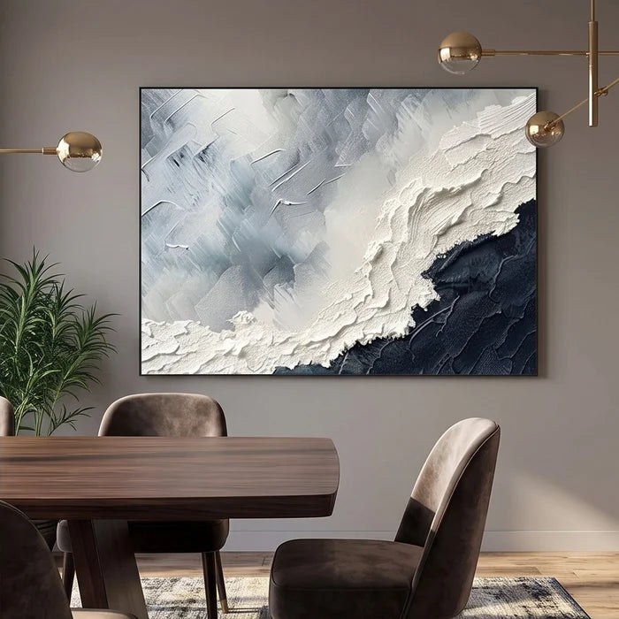 Textured Navy and White Abstract Wall Art – 2