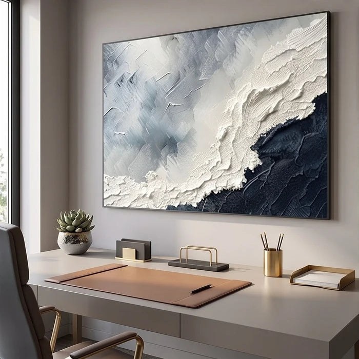 Textured Navy and White Abstract Wall Art – 3