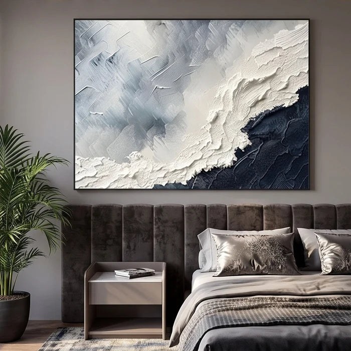 Textured Navy and White Abstract Wall Art – 4