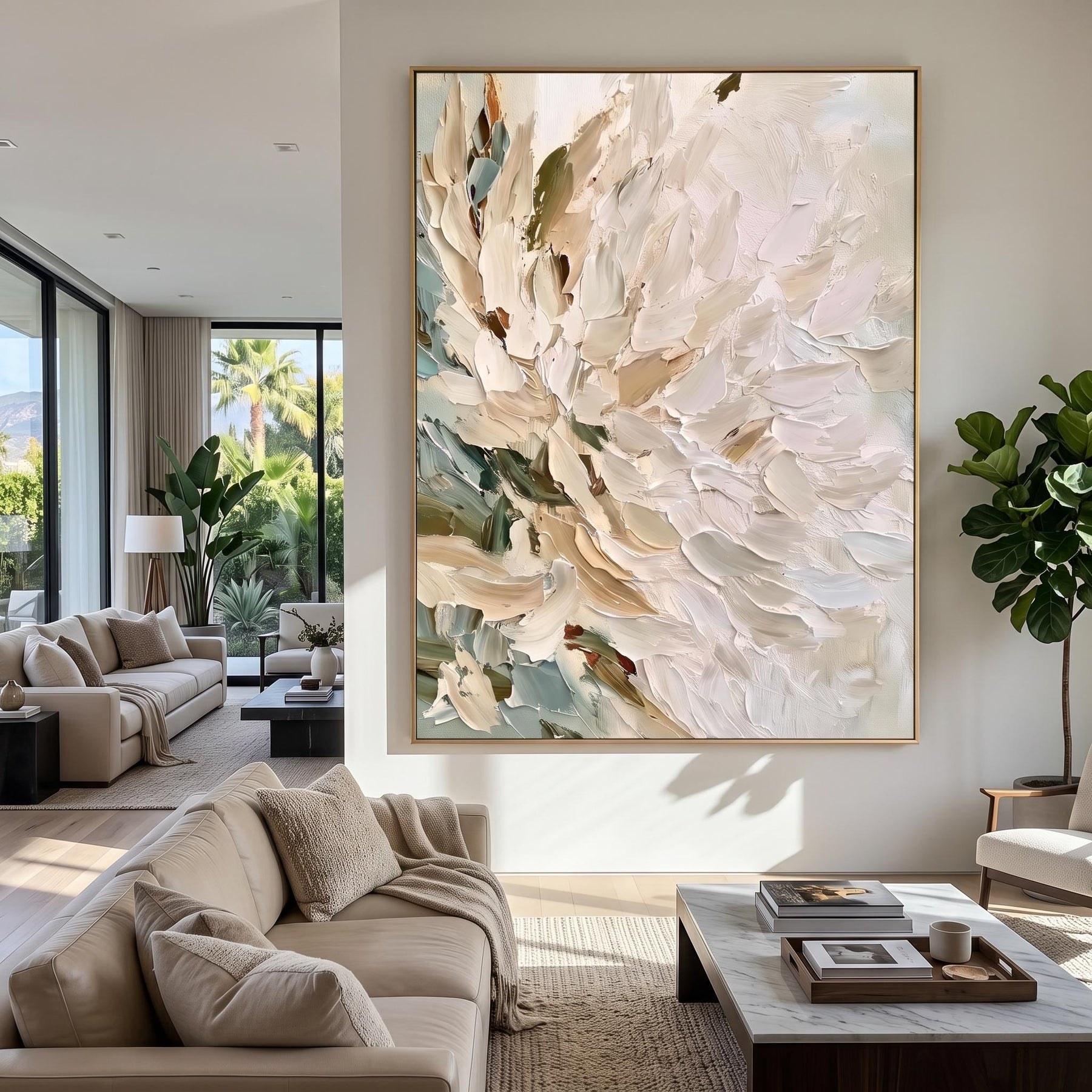 Vertical Impasto White Flower Wall Art