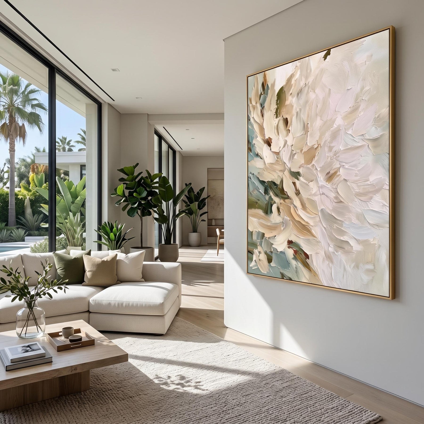 Vertical Impasto White Flower Wall Art – 2