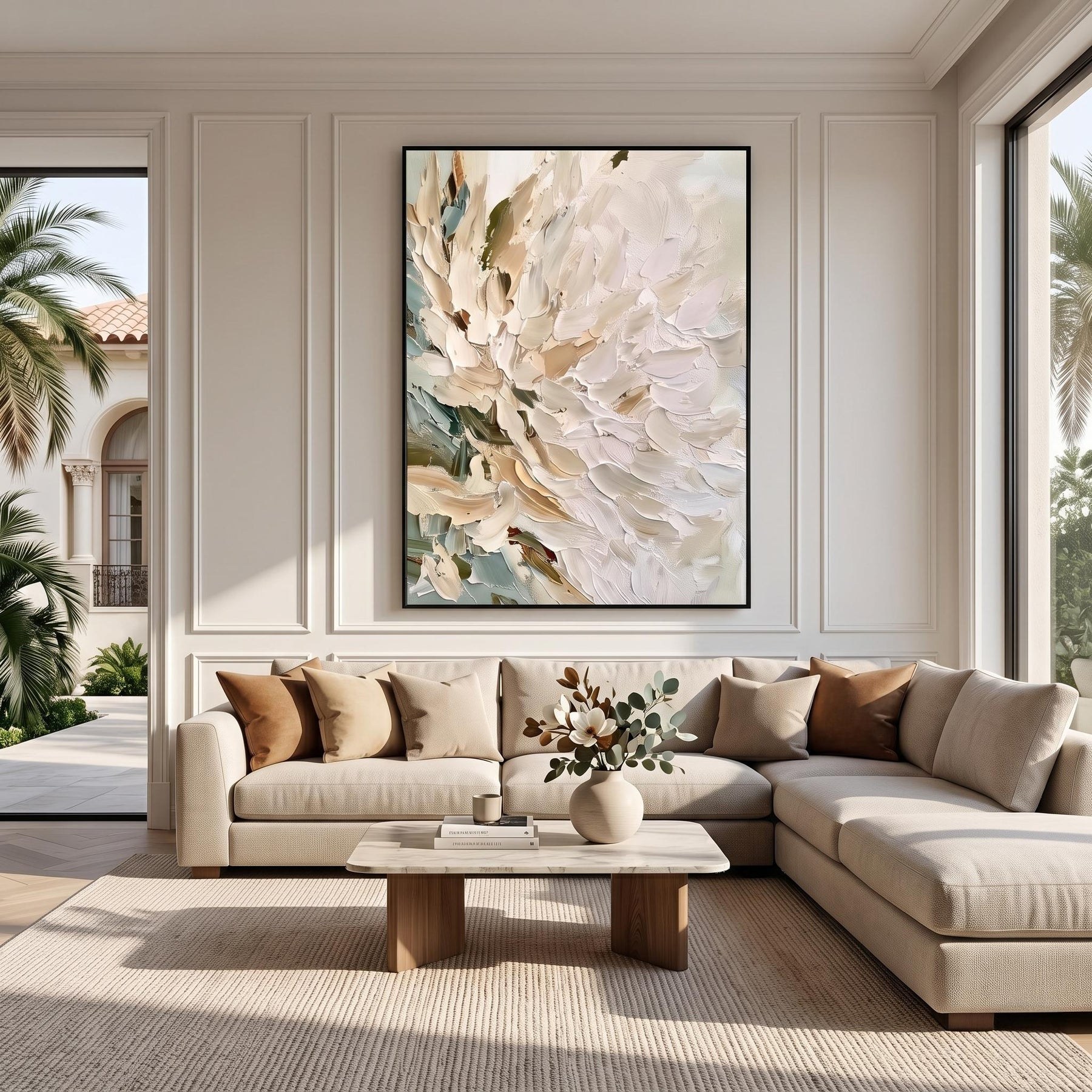 Vertical Impasto White Flower Wall Art – 3