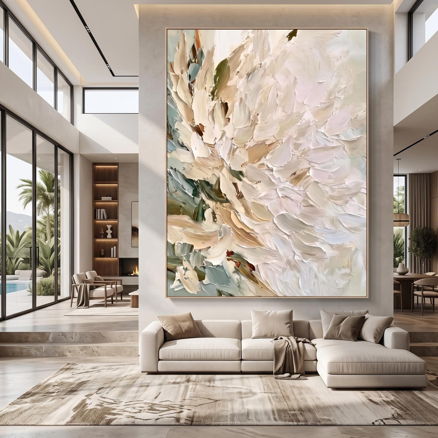 Vertical Impasto White Flower Wall Art – 5