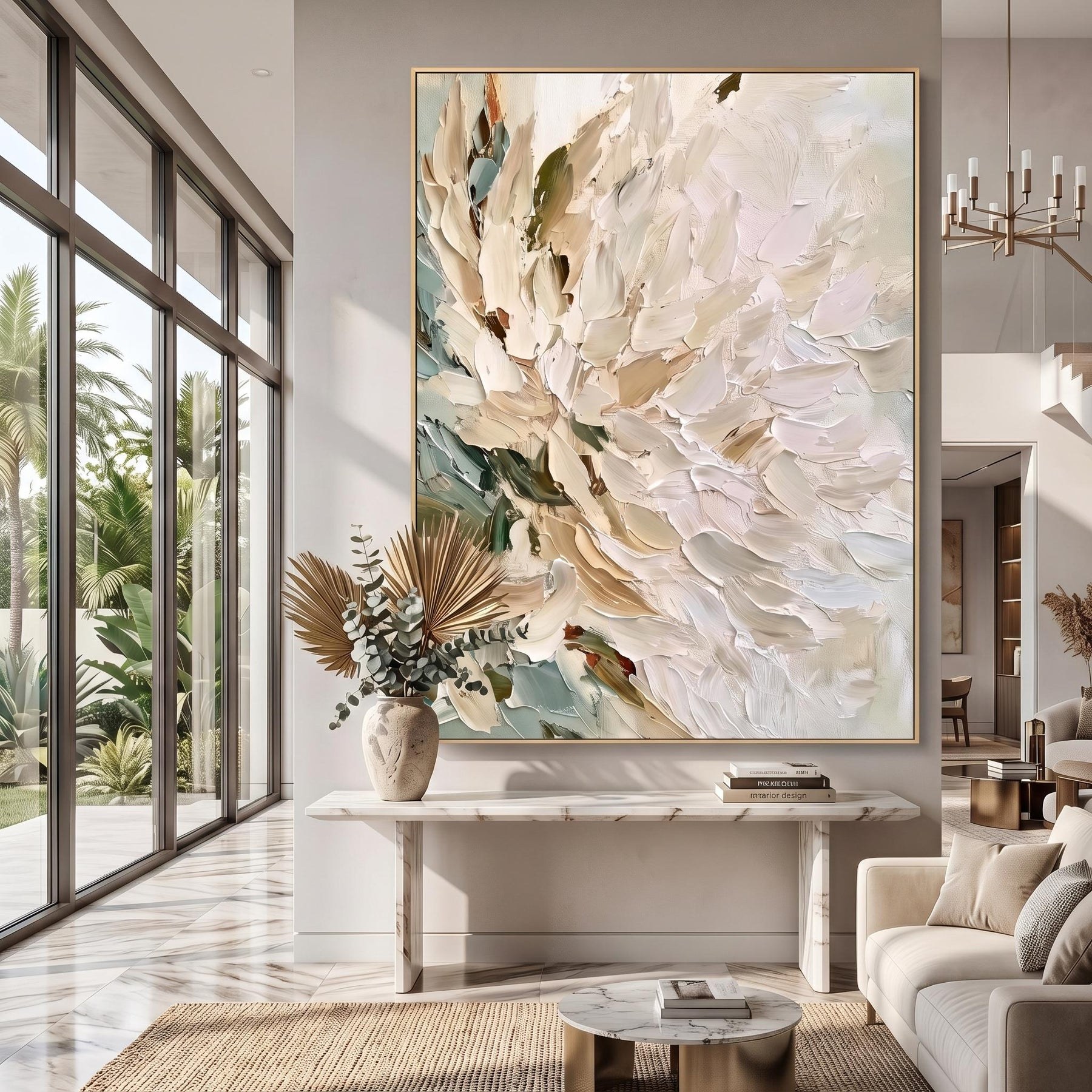 Vertical Impasto White Flower Wall Art – 7