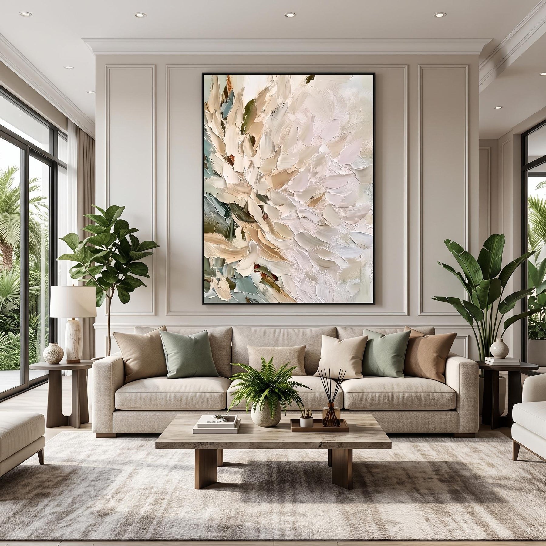 Vertical Impasto White Flower Wall Art – 8