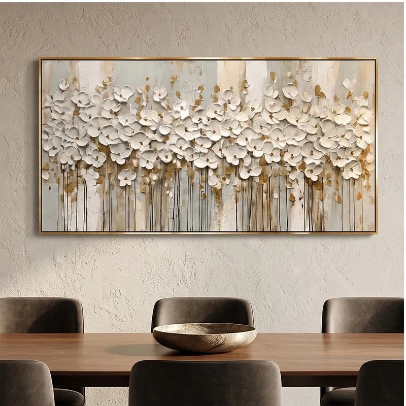 White Floral Textured Wall Art – 2