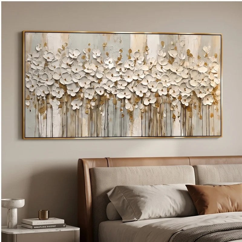 White Floral Textured Wall Art – 3