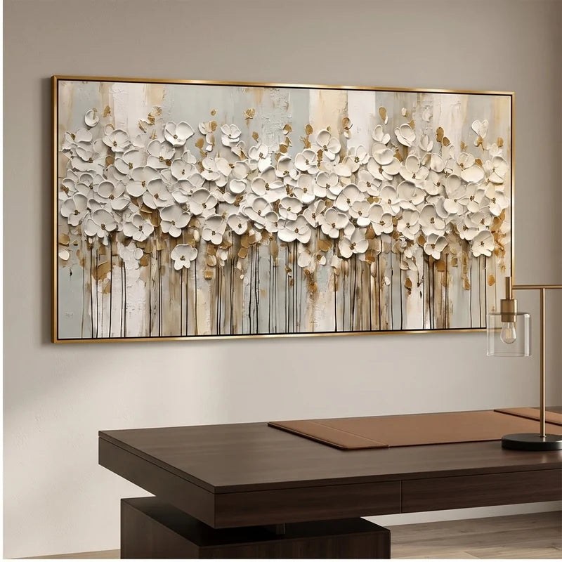 White Floral Textured Wall Art – 4