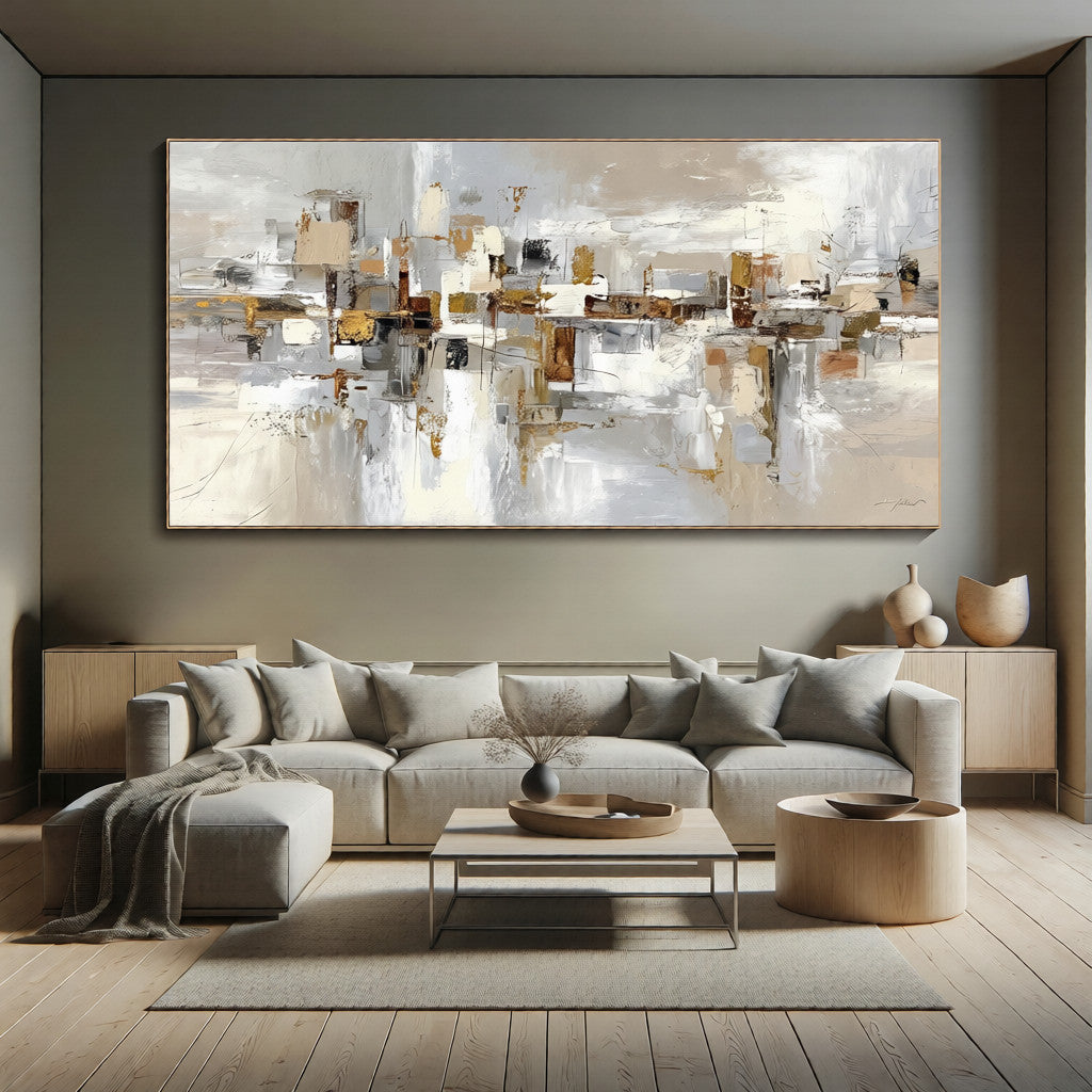 SHIFTED PLANES- Panoramic Neutral Tone Abstract Art – 3
