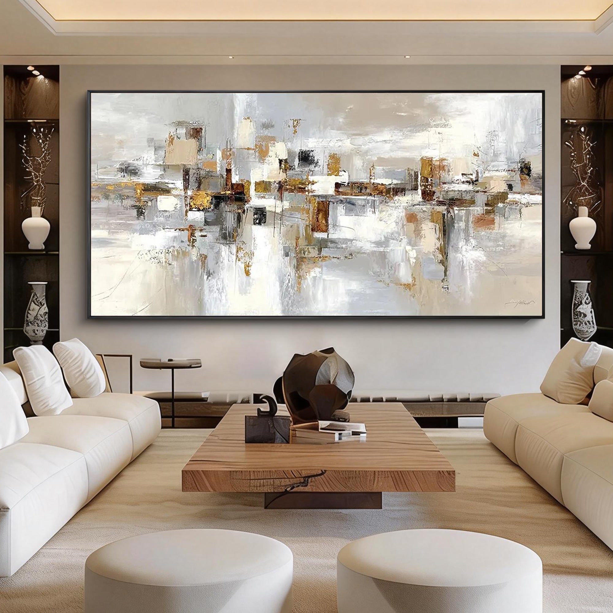 SHIFTED PLANES- Panoramic Neutral Tone Abstract Art – 4
