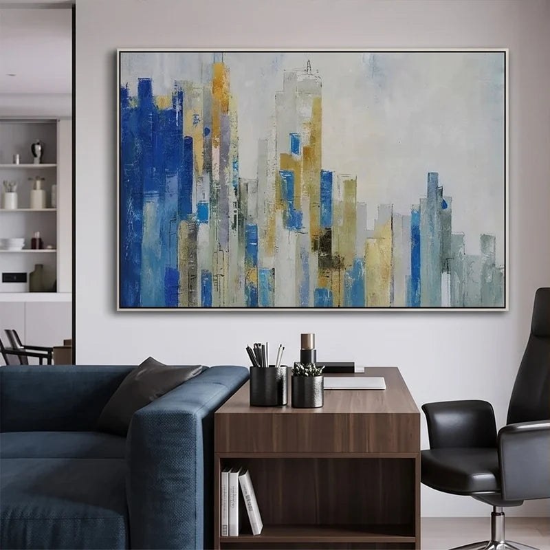 Blue Abstract Cityscape Wall Art – 3