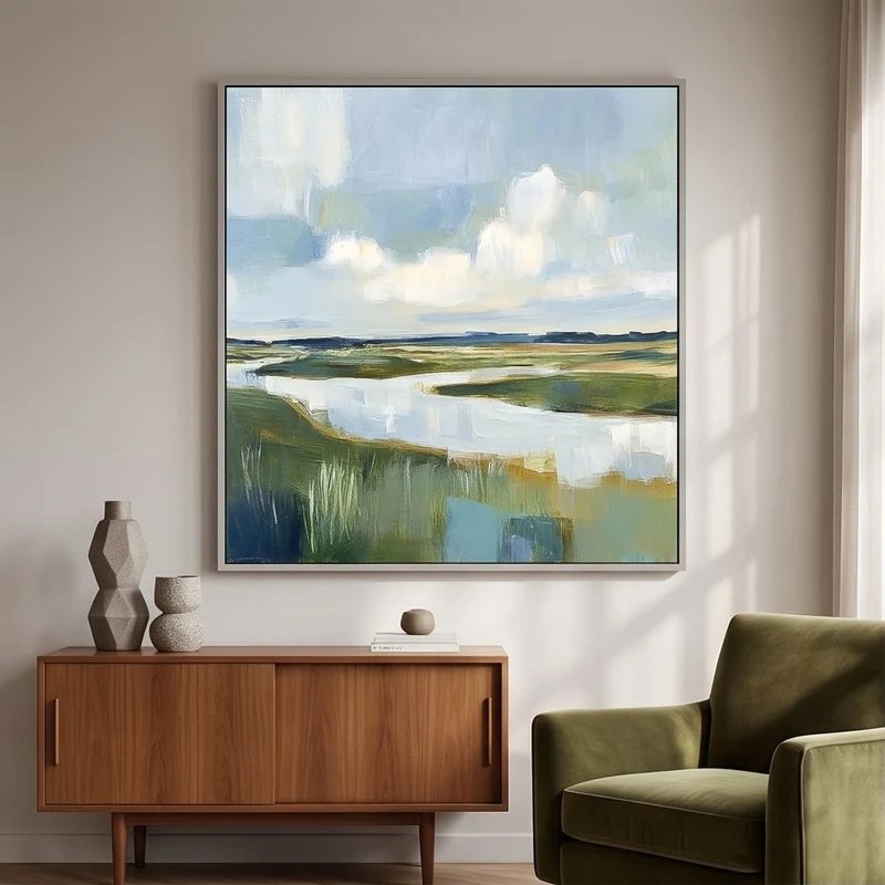 Blue Green Abstract Landscape Wall Art