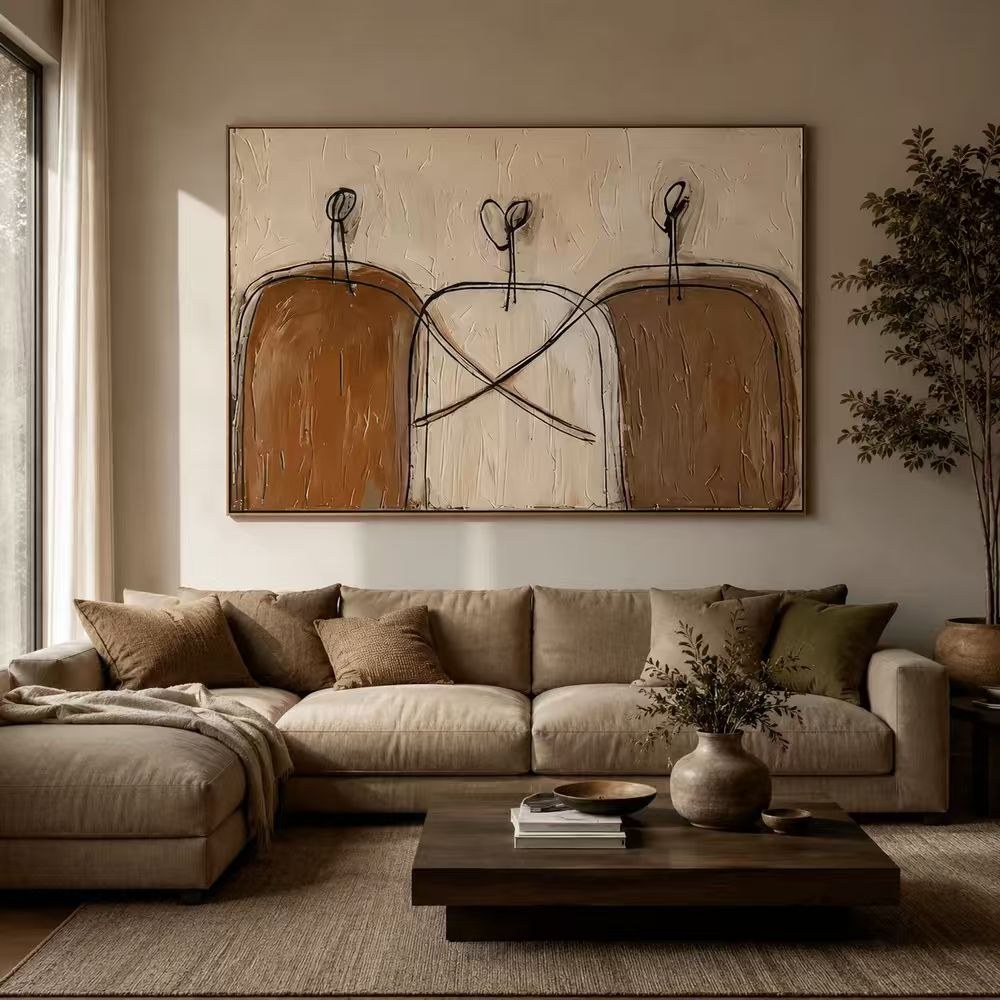 Earthy‑Tone Minimal Abstract Figure Wall Painting