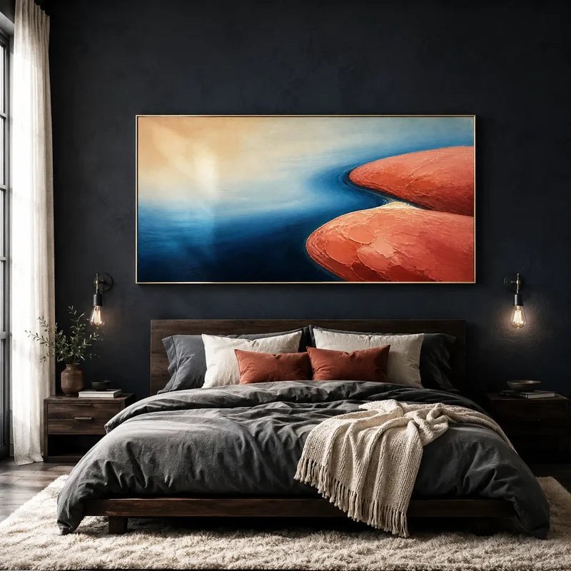 Textured Blue and Terracotta Abstract Landscape Wall Art – 3