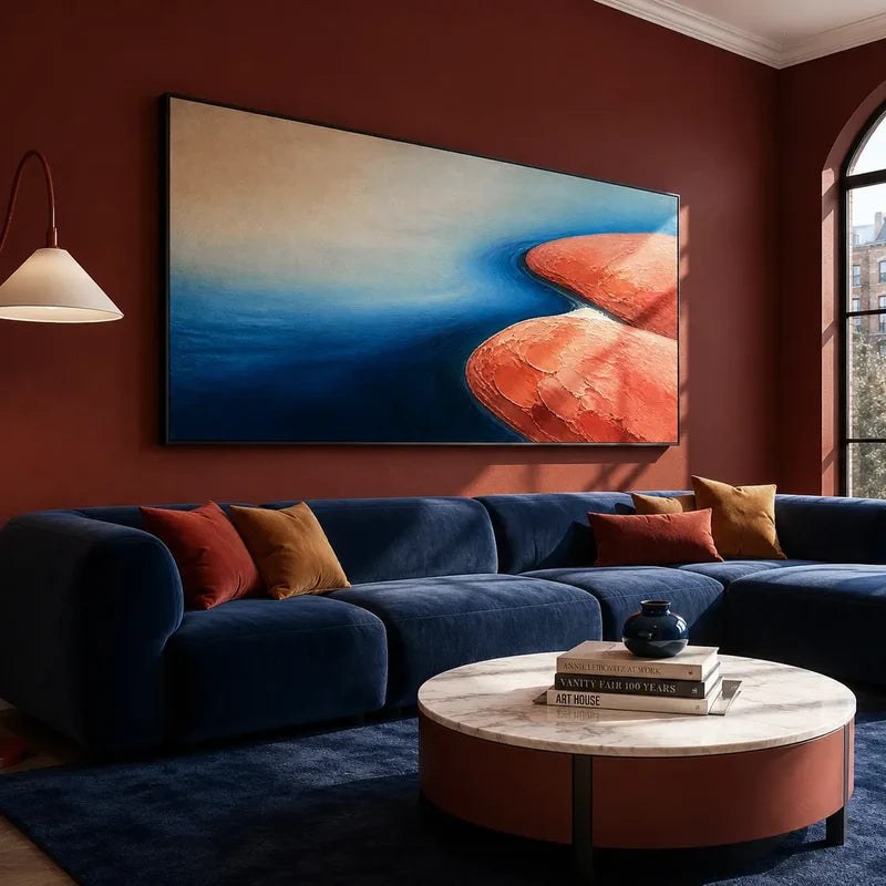Textured Blue and Terracotta Abstract Landscape Wall Art – 5
