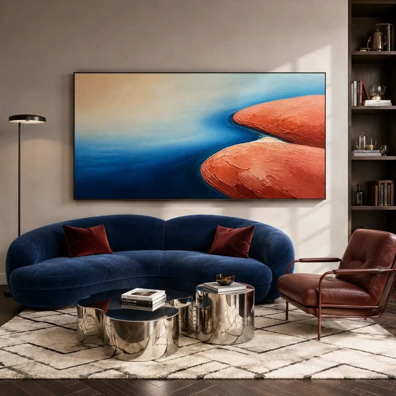Textured Blue and Terracotta Abstract Landscape Wall Art – 6