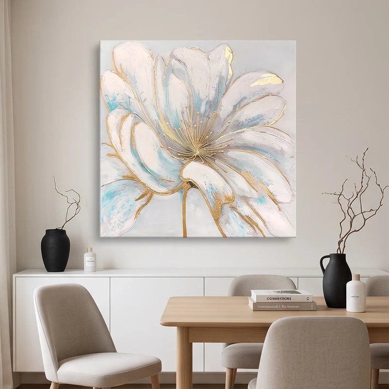 White Blue Floral Wall Art