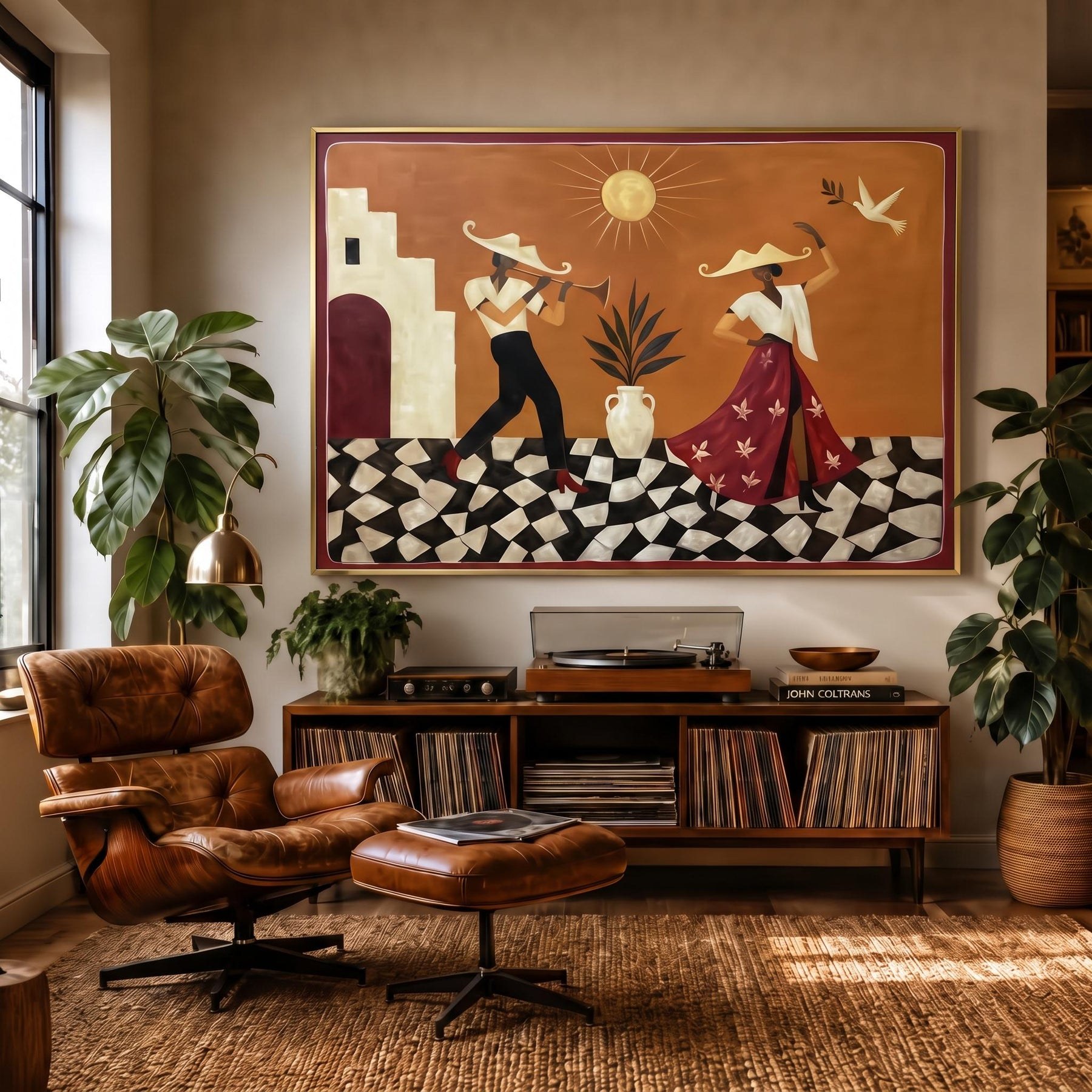 Boho Jazz Trumpeter & Dancer Wall Art