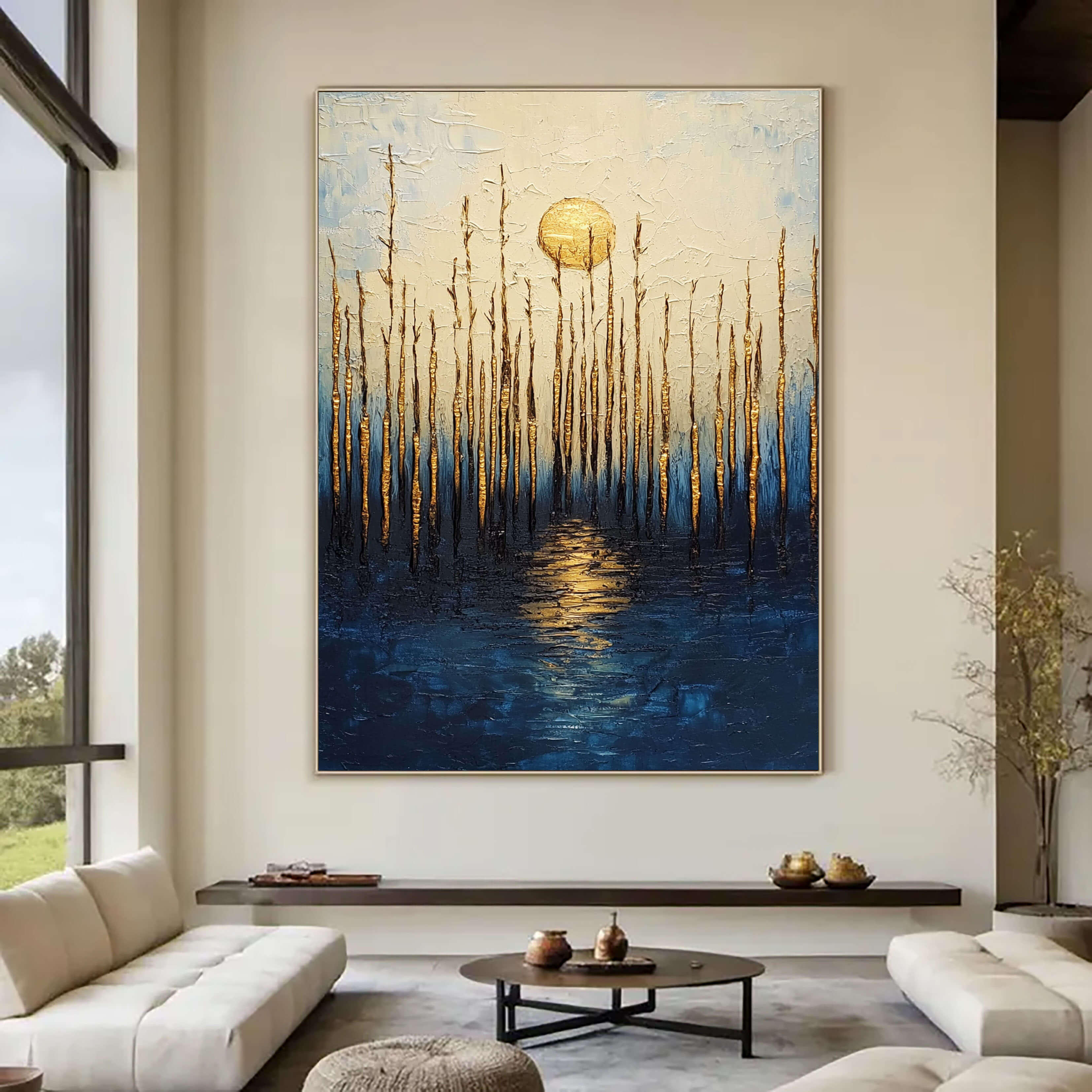 Gilded Moonlit Reed Reflection