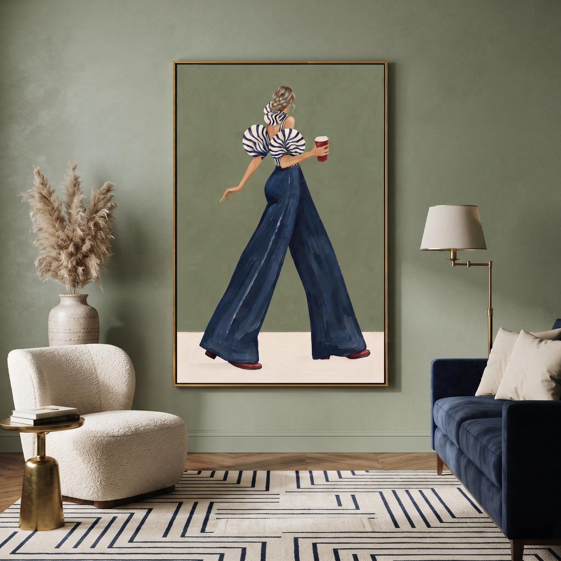 Sage Green Background Fashion Woman