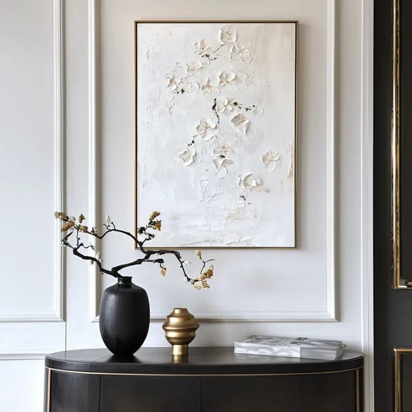 White Textured Floral Wall Art