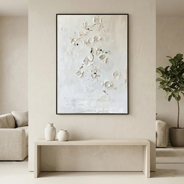 White Textured Floral Wall Art – 2